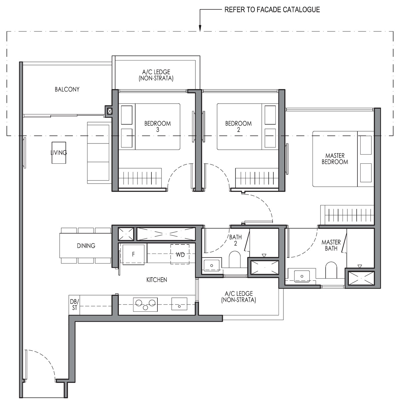 3 Bedroom Type C1 floor plan — 872 sqft