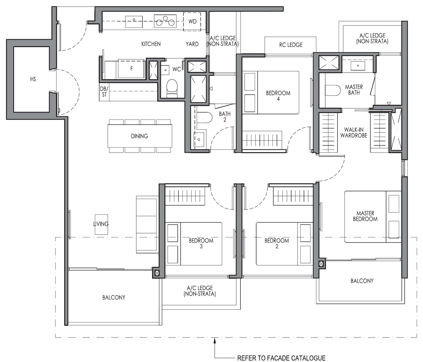 4 Bedroom Premium Type DP2 floor plan — 1,195 sqft