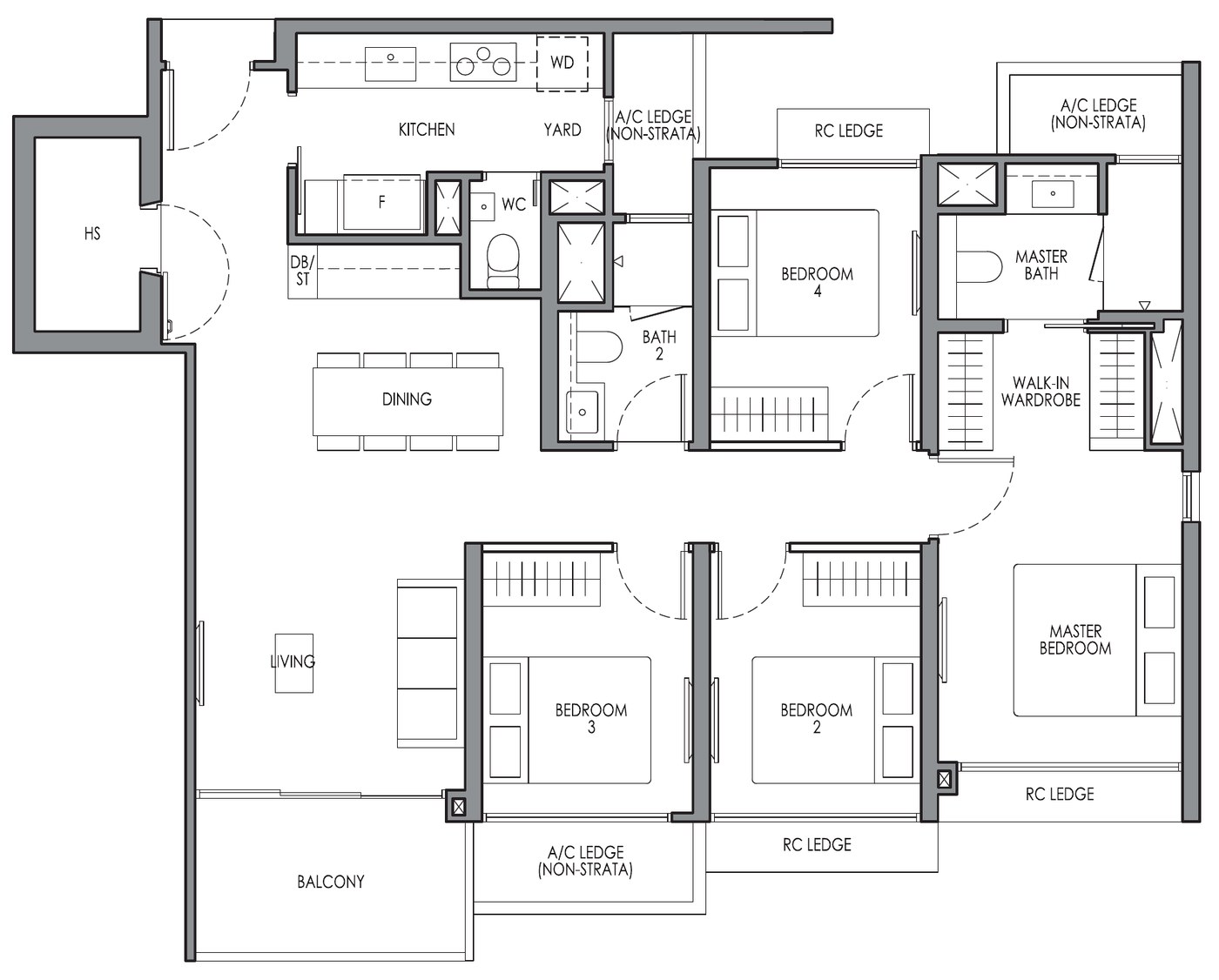 4 Bedroom Premium Type DP2a floor plan — 1,152 sqft